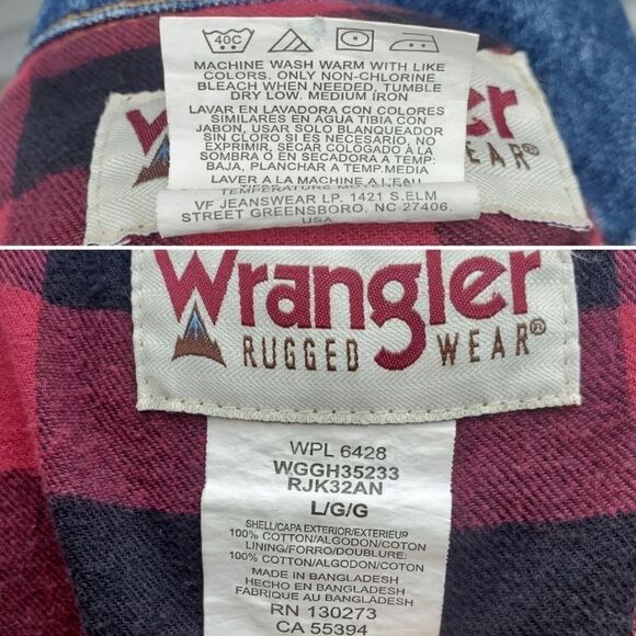 Vintage 90s y2k Wrangler Rugged Wear Buffalo Check Plaid Denim Jean Jacket Lg - Picture 4 of 6